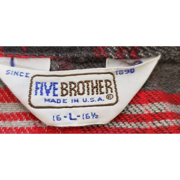 Five Brother Mens Shirt Large Red Gray Heavyweight Collared Button Down Pockets - Picture 6 of 6